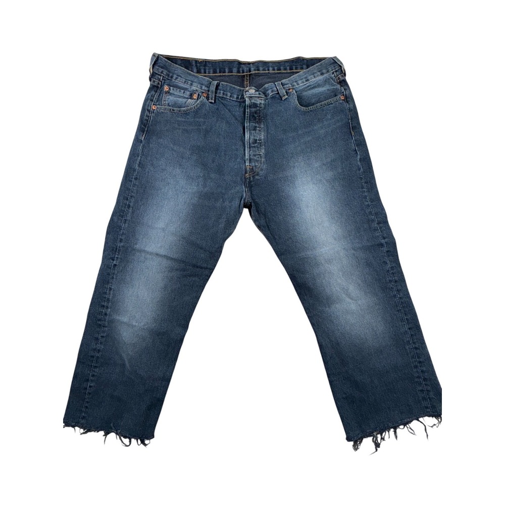 Levi's 501 Jeans Mens 40x30 Blue Denim Medium Wash Straight Mid Rise Frayed Hem
